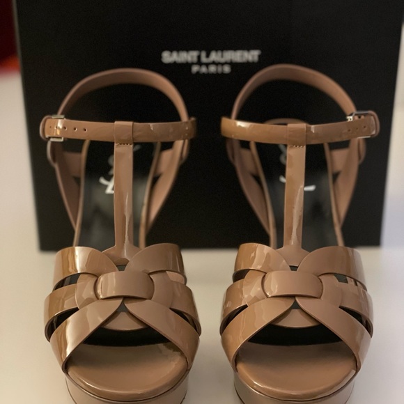 YSL TRIBUTE PATENT LEATHER PLATFORM HEELS 37.5 - Picture 2 of 10